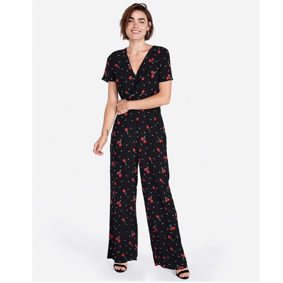 Express Cherries Print Twist Front Jumpsuit XXS - Picture 1 of 3
